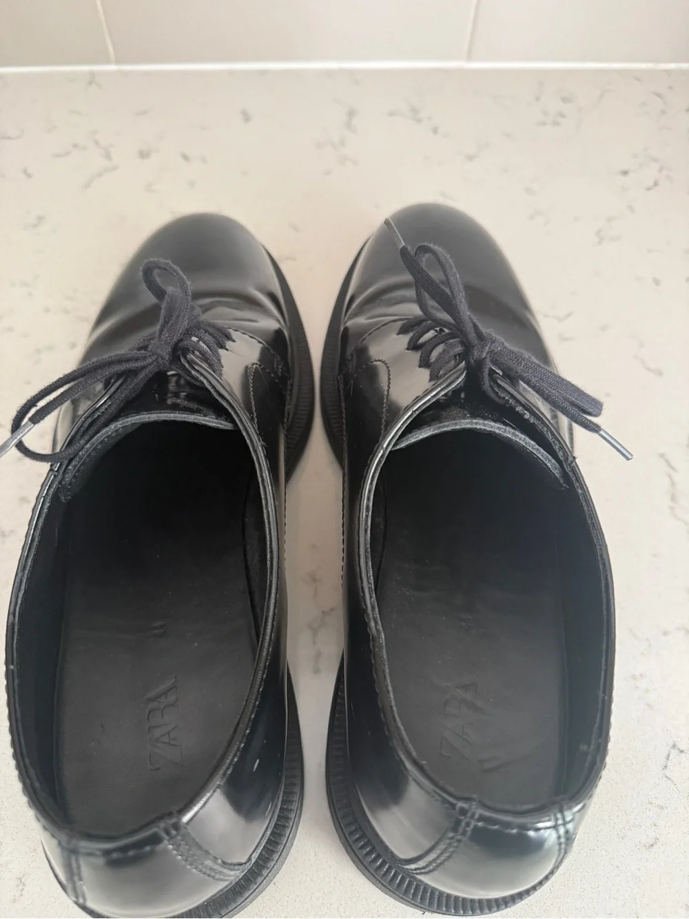 Zara Black Leather Derby Shoes - Lace-Up Oxfords